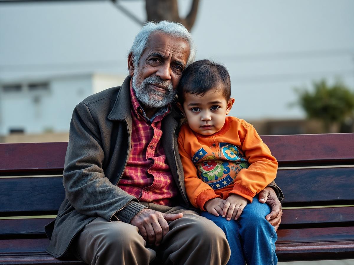 An elder and a young child sitting together
