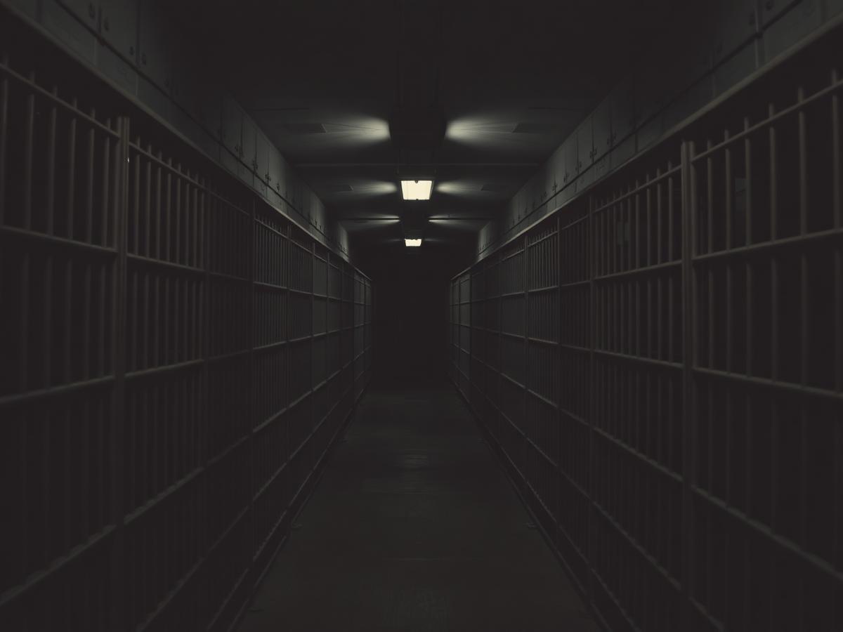 A dim empty cell block