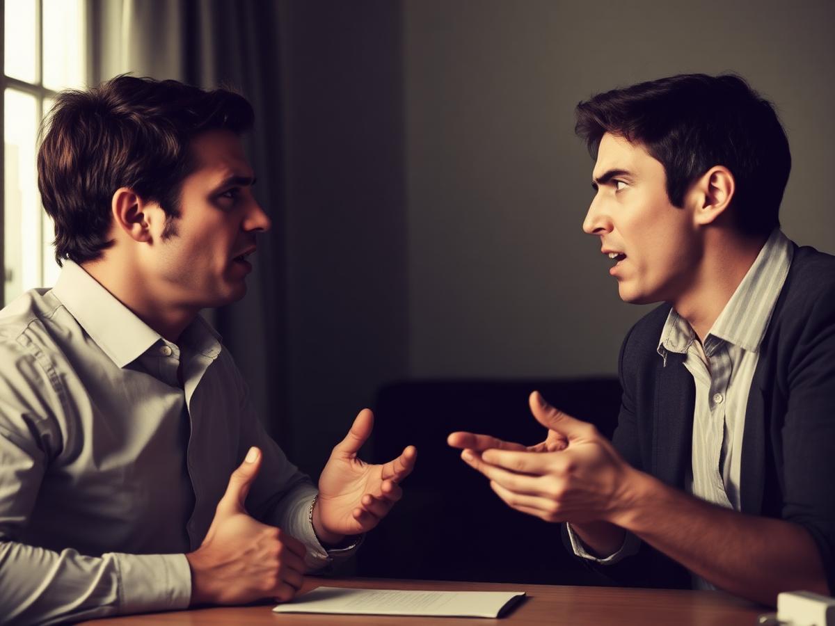 Two people in tense conversation